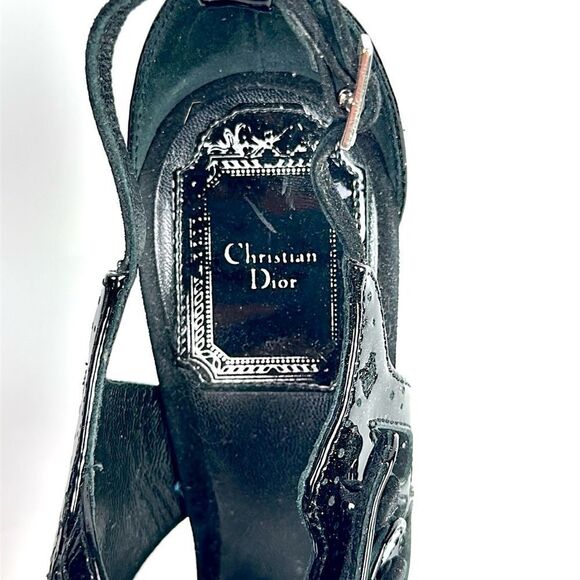 CHRISTIAN DIOR Black Patent Leather Suede Strappy Heels Pumps Sandals 37,5 US5,5 - Picture 13 of 16
